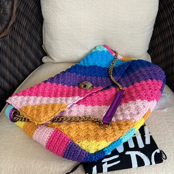 KURT GEIGER Kensington Lurex Crochet Rainbow XXL EXTRA LARGE SHOULDER bag NWT - Picture 10 of 17